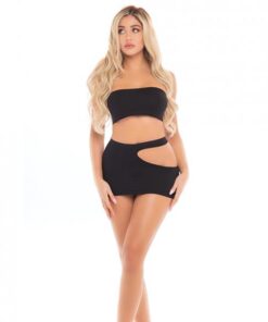 Pink Lipstick Femme Seamless Bandeau & Skirt Black O/s