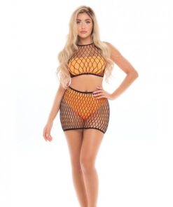 Pink Lipstick Crave You Large Fishnet Cami Top & Skirt