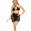 Pink Lipstick Hold On Tight Halter Bra & Skirt Black O/s