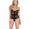 Fantasy Scalloped Eyelash Lace Bustier & Thong Black Lg