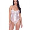 Fantasy Scalloped Eyelash Lace Bustier & Thong White Lg