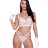 Forever Yours Embroidered Long Line Bra & Panty White Lg