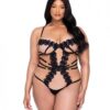 Ebony Rose Floral Guipure Lace Trim Teddy Black 1x