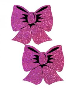 Pastease Bow: Hot Pink Glitter Bows Nipple Pasties