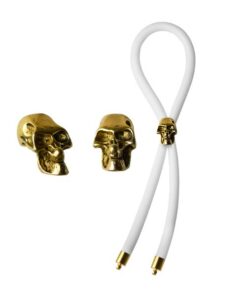 Bolo C-Ring Lasso Gold Skull Bead Silicone White