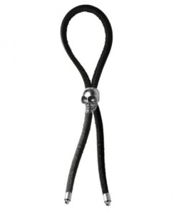 C-ring Lasso Silver Skull Bead Leather Strap Black