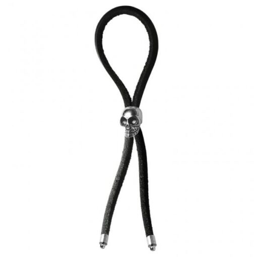 C-ring Lasso Silver Skull Bead Leather Strap Black