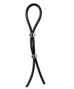 Bolo Double Lasso Ring 2 Silver Beads Silicone Black