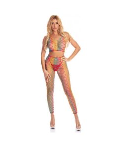 Pink Lipstick Roy G. Biv 2 Pc Bodystocking Rainbow O/s