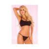 Pink Lipstick Strappy Bra Fishnet Back & Thong Black M/L