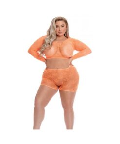Pink Lipstick Leaf It To Me Long Sleeve Crop Top & Short Orange Qn