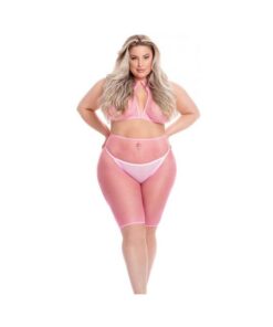 Pink Lipstick Sunset Glow Halter Bra & Bike Short Pink Qn