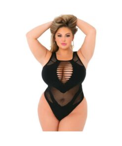 Pink Lipstick Low Blow Cut Out Bodysuit Black Qn