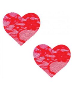 Neva Nude Lace Heart Pasties - Red O/s