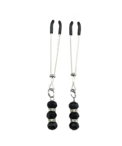 Bijoux De Nip Tweezer Nipple Clamp W/black & Crystal Beads - Chrome