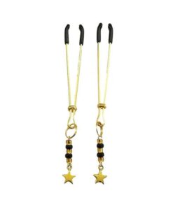 Bijoux De Nip Tweezer Nipple Clamp W/black & Gold Beads W/star - Gold