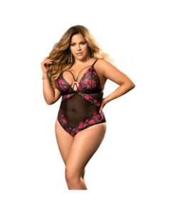 Demi Cup Lace & Mesh Teddy Black/hot Pink 2x/3x