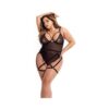 Underwire Mesh Bodysuit W/garterbelt Black 3x/4x