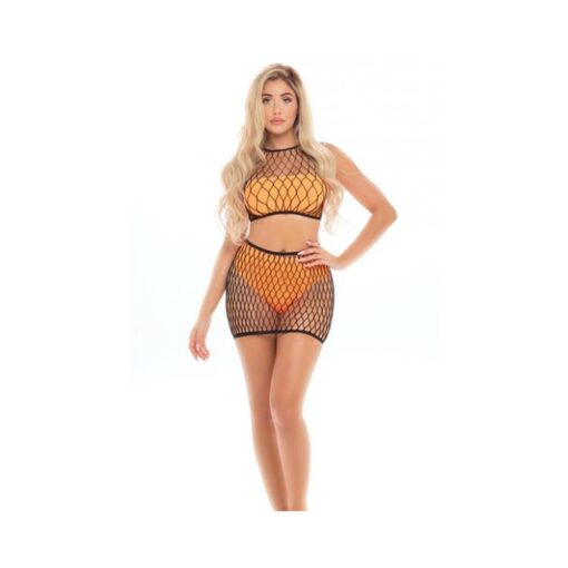 Pink Lipstick Crave You Large Fishnet Cami Top & Skirt