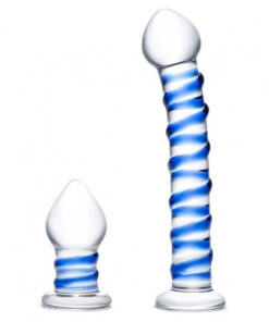 Glas 2-piece Double Penetration Glass Swirly Dildo & Butt Plug Set