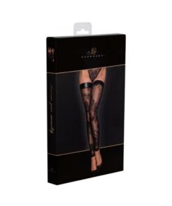 Noir Handmade Tulle Stockings With Patterned Flock Embroidery Xxl