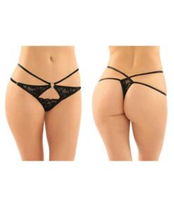 Jasmine Strappy Lace Thong With Front Keyhole Cutout 6-pack S/m Black