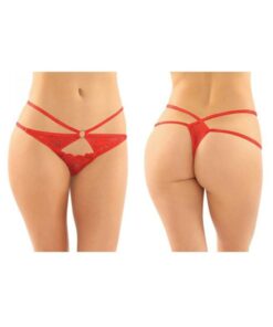 Jasmine Strappy Lace Thong With Front Keyhole Cutout 6-pack S/m Red