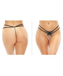 Zinnia Sequin Butterfly Strappy Pearl G-string Black L/xl