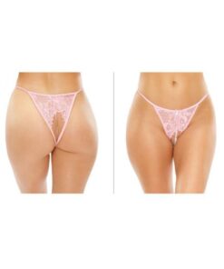 Calla Crotchless Lace Pearl Panty Light Pink S/m