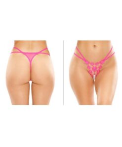 Aster Crotchless Strappy Flower Pearl Thong Pink L/xl