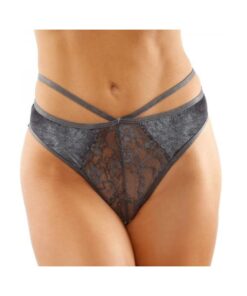 Kalina Velvet Strappy Cut-out Thong With Keyhole Back Gray L/xl