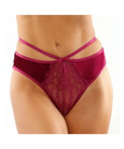Kalina Velvet Strappy Cut-out Thong With Keyhole Back Magenta S/m