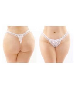 Flora Ruffled Lace Crotchless Pearl Thong White Queen