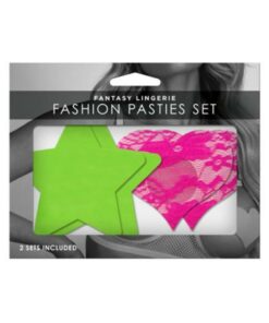 Neon Pasties 2-pack Neon Green Solid Star Neon Pink Lace
