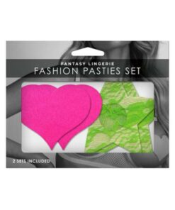 Neon Pasties 2-pack Neon Pink Solid Heart Neon Green Lace Star