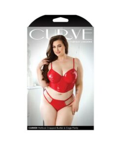 Curve Carmen Wetlook Cropped Bustier & Matching Cage Panty 1x/2x Red