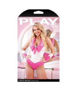 Play Cosplay With Me Sailor Costume Bodysuit With Snap Closure & Matching Arm Bands L/xl Pink