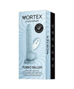 Femmefunn Vortex Turbo Baller 2.0 Rotating And Vibrating Dildo Light Blue