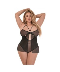 Magic Silk Forever Mesh Crotchless Babydoll Teddy Black Queen