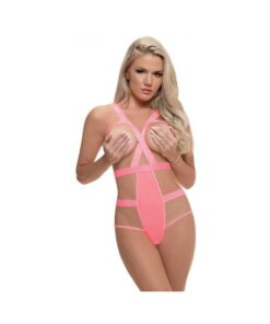 Magic Silk Forever Mesh Cupless & Crotchless Strappy Teddy Coral L/xl