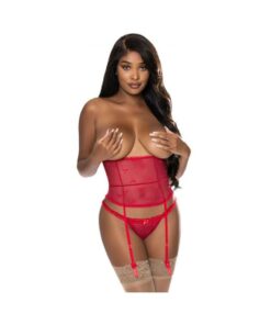 Magic Silk With Love Gartered Waist Cincher & Tanga Panty Red S/m
