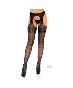 Polka Dot Fishnet Hose Cuban Heel Os Blk