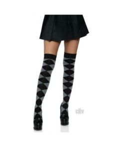 Argyle Knit Over The Knee Socks Os Grey