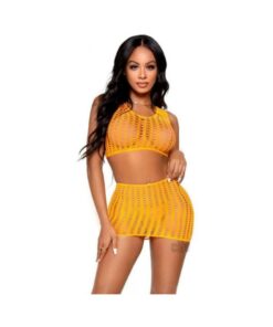 Crochet Tank Top/mini Skirt 2pc Os Orng