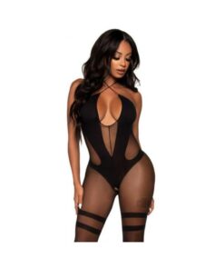 Opaque Sheer Halter Bodystocking Os Blk