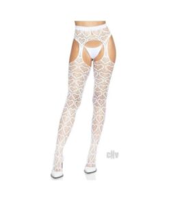Heart Net Suspender Hose Os White