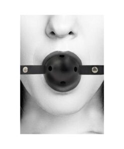 Ouch! Black & White Breathable Ball Gag With Bonded Leather Straps Black