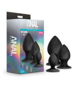 Anal Adventures Platinum - Silicone Anal Stout Plug Kit - Black
