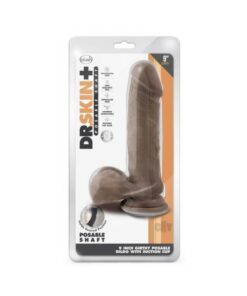 Dr. Skin Plus Thick Posable Dildo With Balls 9 In. Chocolate