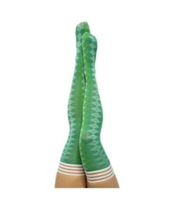 Kixies On Point Collection Par 4 Green Argyle Thigh-high Stockings Size B